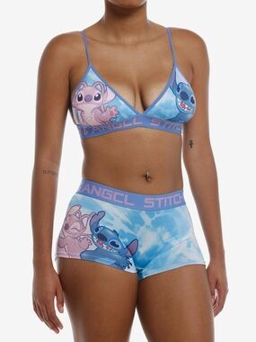 NWOT Disney Stitch & Angcl Blue Tie-Dye Bralette and Shorts Set